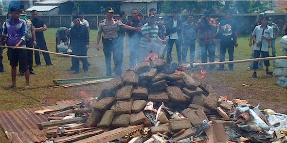 That time the Indonesian cops got a whole village high burning three tons of dope. image via Rappler
